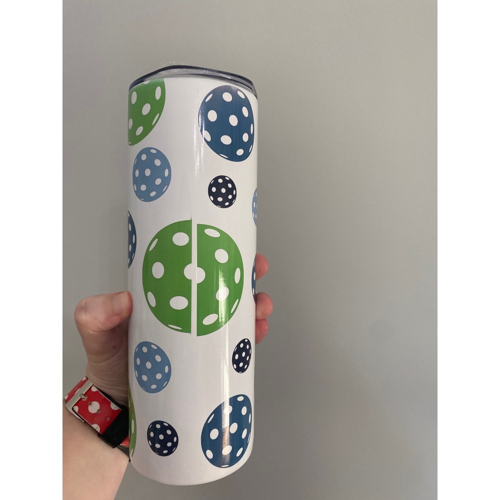 Tumbler Cup Unisex OS White Pickleball Graphic Insulated Skinny Travel Mug Straw - Picture 4 of 8